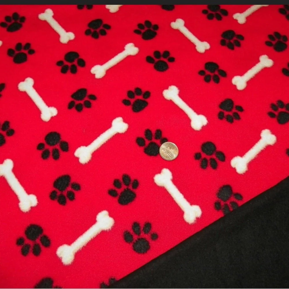 Dog Blanket Blue with Black Paws While Bones Double Fleece size S-M 21”x30”